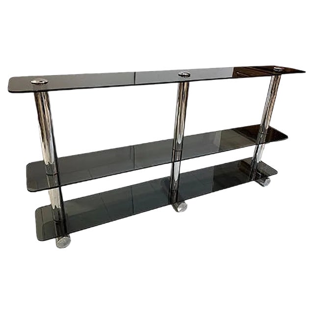 Chromed Metal and Smoked Glass Shelf, 1970s For Sale