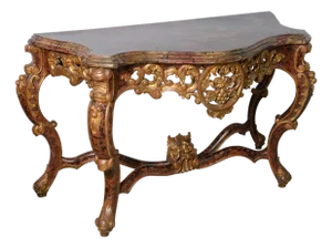 Antique Italian Baroque Faux Tortoiseshell & Gilt Wood Console Table