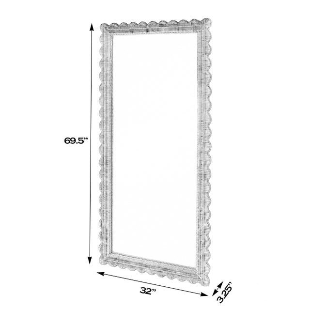 Coastal Flora 32 in. W x 69.5 in. H Rectangular Scalloped Rattan Floor Mirror, Honey For Sale - Image 3 of 8