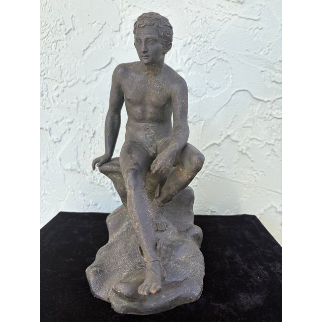 Early 20th Century Neoclassical Spelter Sculpture of a Seated Nude Youth For Sale - Image 4 of 11