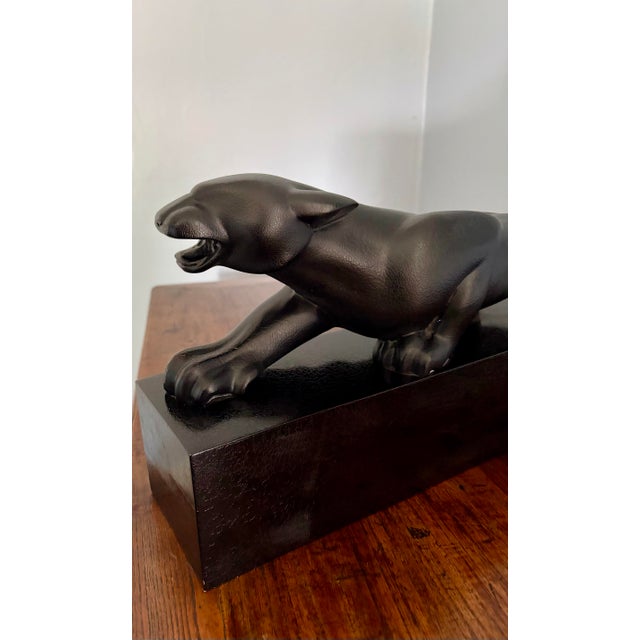 Mid 20th Century Art Deco Revival Black Panther Sculpture on Leatherized Pedestal Base For Sale - Image 11 of 12