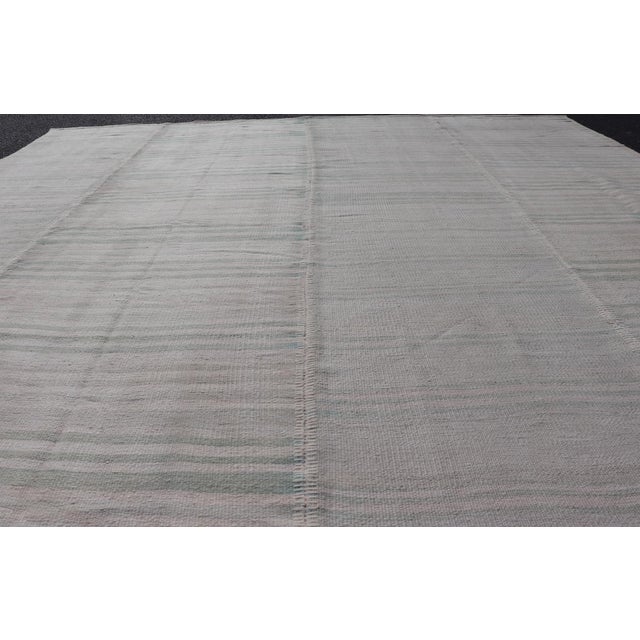 Vintage Turkish Kilim Rug in Soft Sage, Pale Taupe, and Faded Sand Stripes For Sale In Atlanta - Image 6 of 12