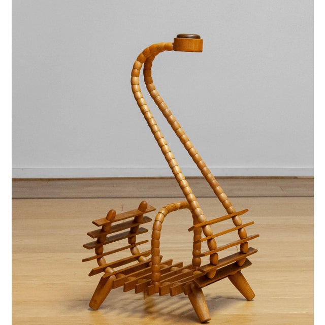 Beech Magazine Rack with Oak Handle, 1940s For Sale - Image 6 of 6