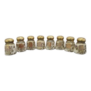 Japanese Gilt Flower & Duck Porcelain Satsuma Salt & Pepper Shakers Set of 8 For Sale