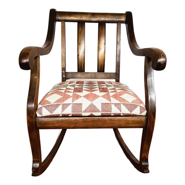 Vintage Empire Style Parlor Rocking Chair – Newly Reupholstered For Sale