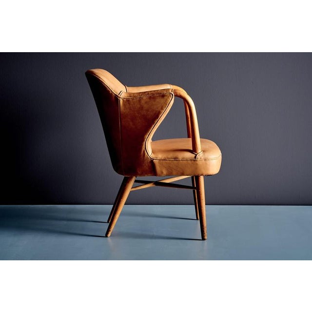 Wood Lounge Chairs Upholstered in Cognac Leather, Germany, 1950s, Set of 3 For Sale - Image 7 of 15