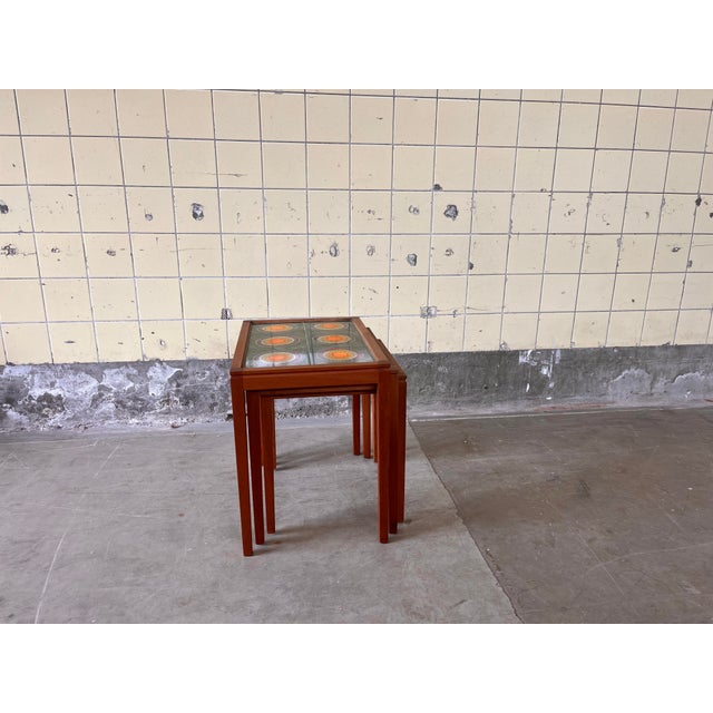 Danish Nesting Tables with Ceramic Inlay, 1960, Set of 3 For Sale - Image 4 of 12