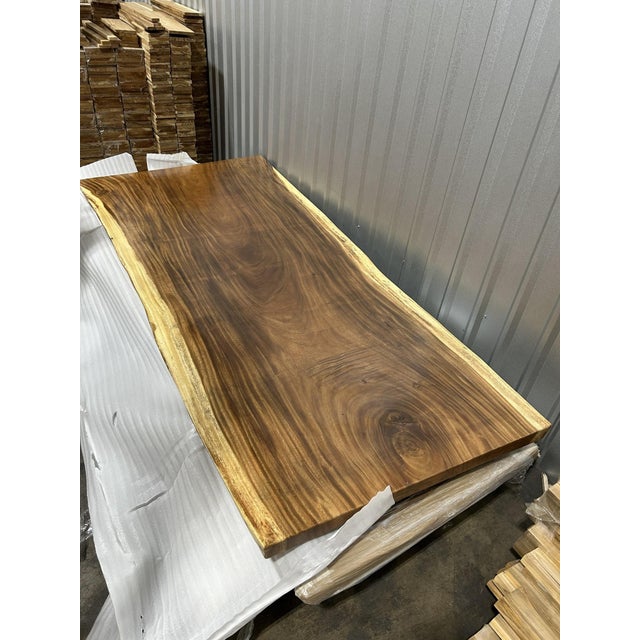 Contemporary Live Edge Single-Slab Monkeypod Dining Table, 8 Ft, 47 in Wide For Sale - Image 3 of 4