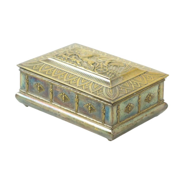Art Deco Silver-Plated Chest Trinket Box with Egyptian Motifs For Sale - Image 17 of 17
