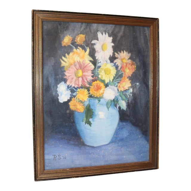 1932 Original Botanical Flower Realism Watercolor Painting on Paper Art For Sale