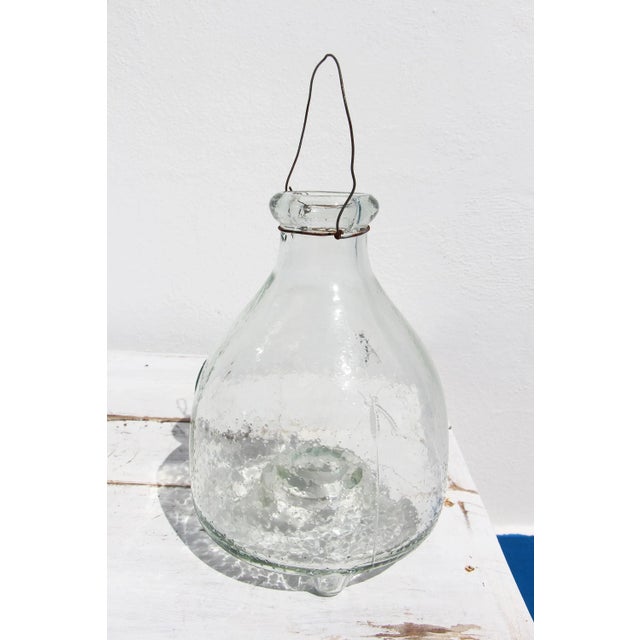 1980s Vintage French Fly Trap Glass Bottle With Relief Decoration For Sale - Image 6 of 13