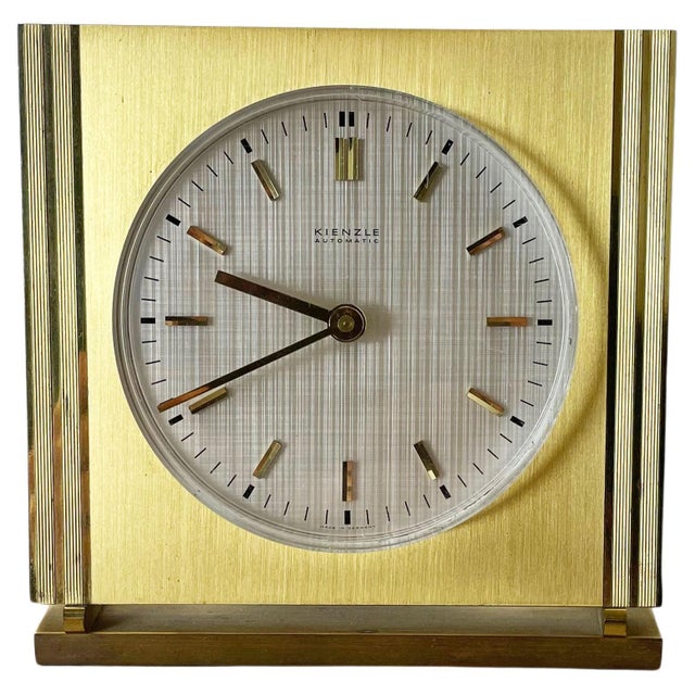Vintage Hollywood Regency Brass Glass Table Clock from Kienzle, Germany, 1960s For Sale - Image 16 of 16