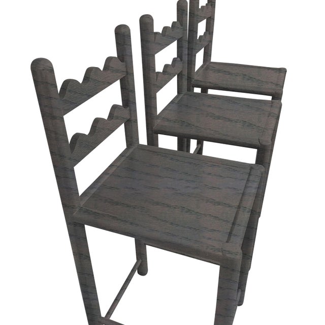 Set of 3 Country French Counter Stools Custom Carbon Gray Finish For Sale - Image 4 of 4