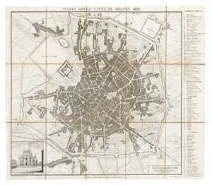 19th Century Map of Milan (Italy) - Antonio Tua, 1840