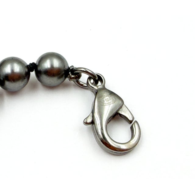 2010s Chanel Gunmetal Art Deco Crystal Black Bead Bracelet For Sale - Image 5 of 5