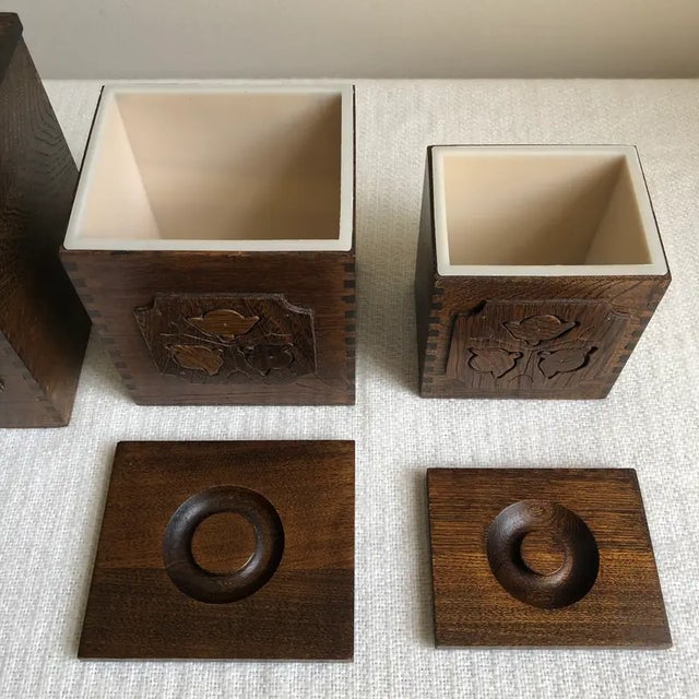 Wood 1976 Sears Roebuck & Co. Carved Wood Kitchen Canisters- Set of 4 For Sale - Image 7 of 12