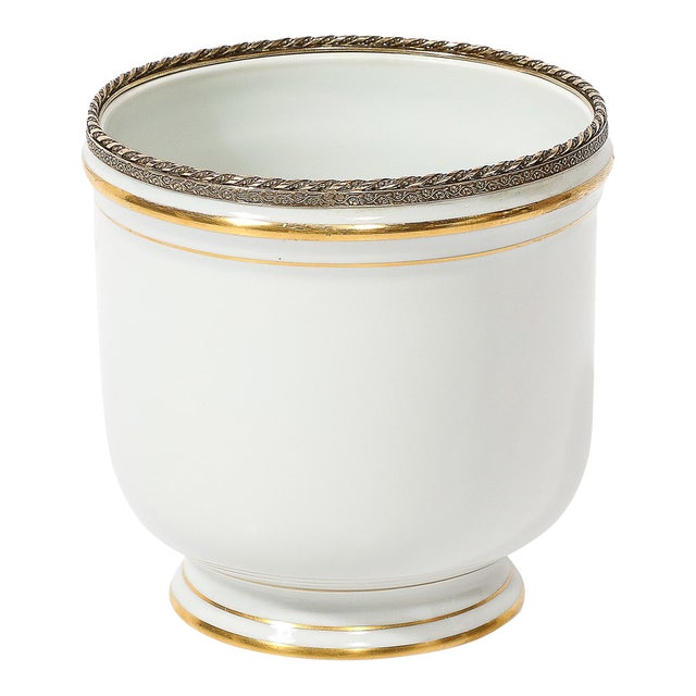 Mid-Century Modernist Porcelain Cachepot With Gilt Detailing by Limoges For Sale