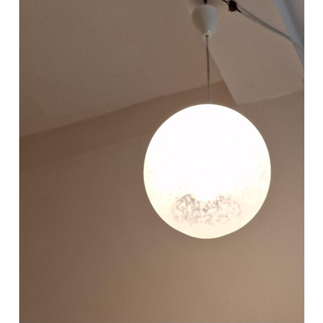 1970s Vintage Ceiling Lamp with Patterned Spherical Shade on a White Bakelite Mount, 1970s For Sale - Image 5 of 7