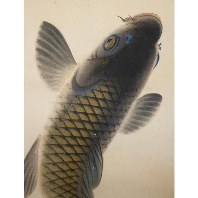 "Leaping Carp", Early Showa Era Japanese Silk Scroll Painting For Sale - Image 11 of 18
