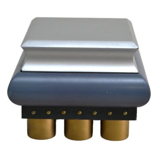 1998 Signed Post Modern Lidded Wood & Brass Box Silver Gold For Sale