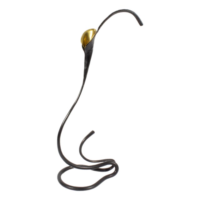 Hand-Forged Calla Lily Iron and Brass Candle Holder by Jack Brubaker For Sale