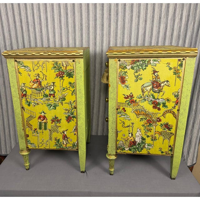 Early 20th Century Venetian Style Chartreuse Chinoiserie Cabinets / Nightstands - A Pair For Sale - Image 16 of 16