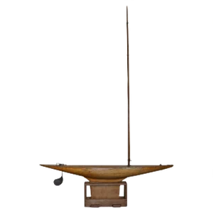 Large Antique English Victorian Hand Made Pond Yacht with Oak Stand