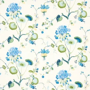 Schumacher Vasily Linen Fabric in Green & Blue