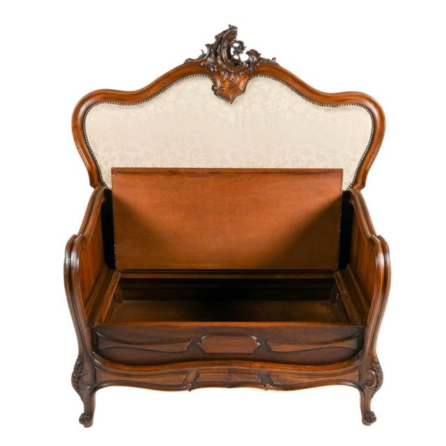Antique Rococo Carved Wood Hall Bench With Upholstered Back and Seat For Sale In Greensboro - Image 6 of 8