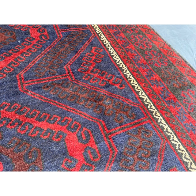 Vintage Afghan Hand-Knotted Baluchi Soft Rug, Red & Blue Tribal Design, Wool Pile Rug For Sale - Image 6 of 10