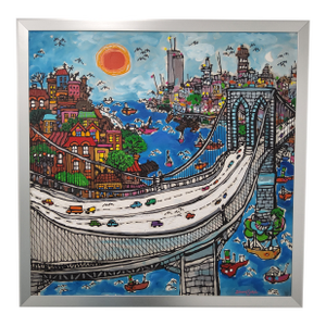 Original Mid Century Cityscape Painting of the Brooklyn Bridge by Edward Sokol 1979