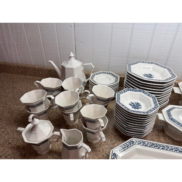 1960s “Blue Tulip” Independence Ironstone by Castleton China Set, Service for 12 - 91pcs For Sale - Image 9 of 12