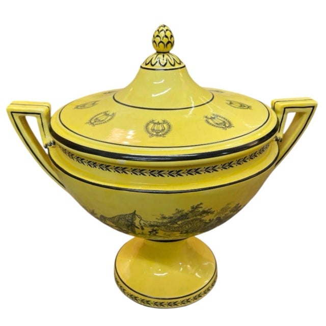 Neoclassical Style Yellow and Black Ceramic Lidded Urn For Sale - Image 4 of 12