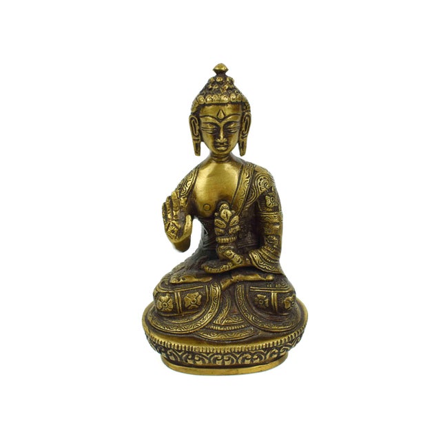 Indian Mid 20th Century Brass Healer Medicine Figurine in Protection Gesture With Abhaya Mudra For Sale - Image 3 of 6