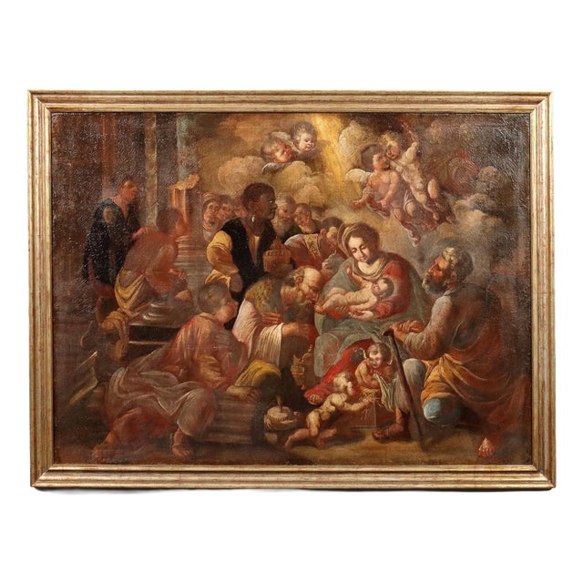 Italian Artist, The Adoration of the 3 Wise Men, 1600s, Oil on Canvas For Sale
