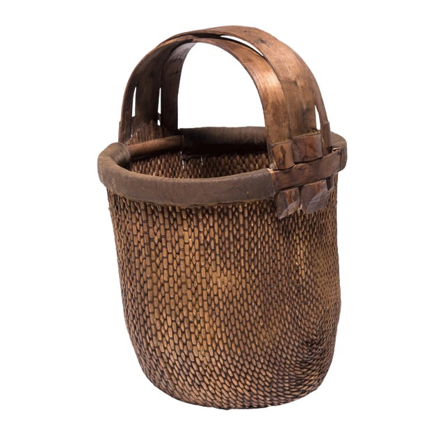 Chinese Bent Handle Fisherman's Basket, circa 1900 For Sale