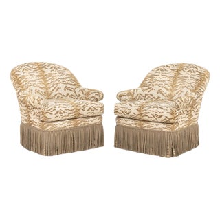 Lee Jofa Tiger Print Upholstered Armchairs, Pair For Sale
