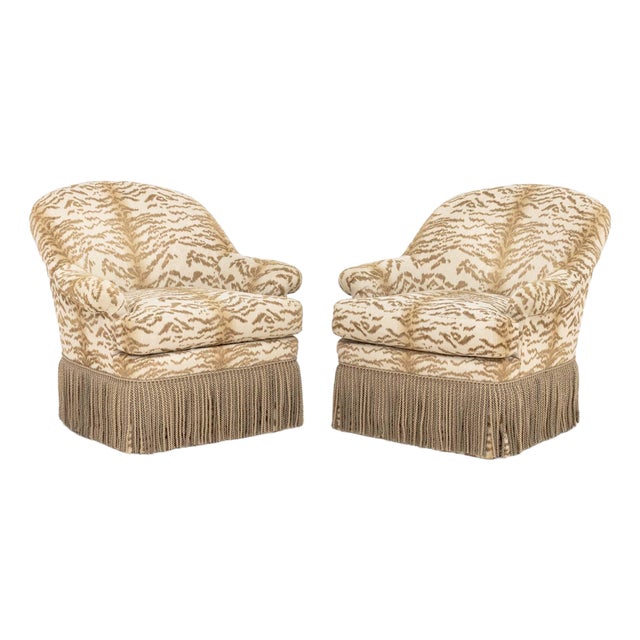 Lee Jofa Tiger Print Upholstered Armchairs, Pair For Sale
