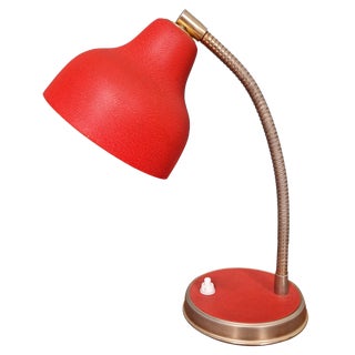 Articulated Desk Lamp in Red Lacquered Metal, 1950s For Sale