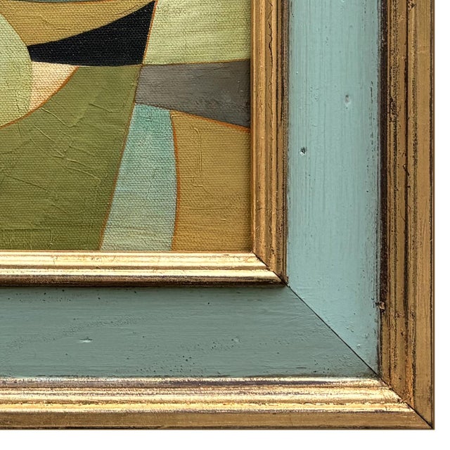 2020s Contemporary Abstract Oil Painting in Vintage Blue Painted Frame For Sale - Image 5 of 6