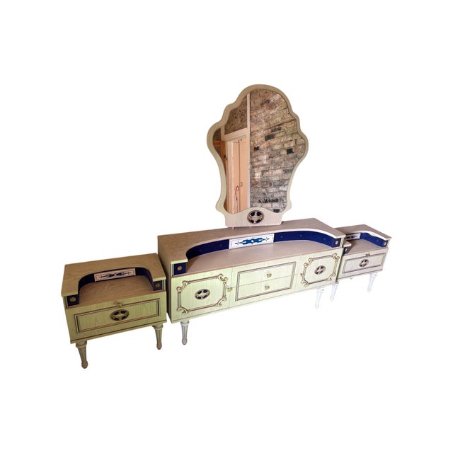Sideboard with Mirror and Bedside Table and Stool, Set of 5 For Sale - Image 4 of 7