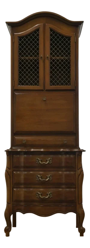 United Furniture Co. Solid Maple French Provincial 26" Bonnet Top Secretary Desk W. Grilled Cabinet Bookcase 51-470