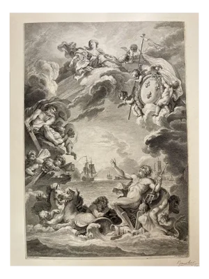 Jean-Baptiste Tilliard, Quos Ego Motos Praestat Componere Fluctus, Burin Print on Old Paper, 1775