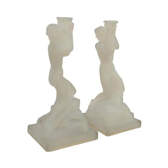 Art Deco Opalescent Glass Nude Female Candleholders by René Lalique, 1920s, Set of 2 For Sale - Image 6 of 10