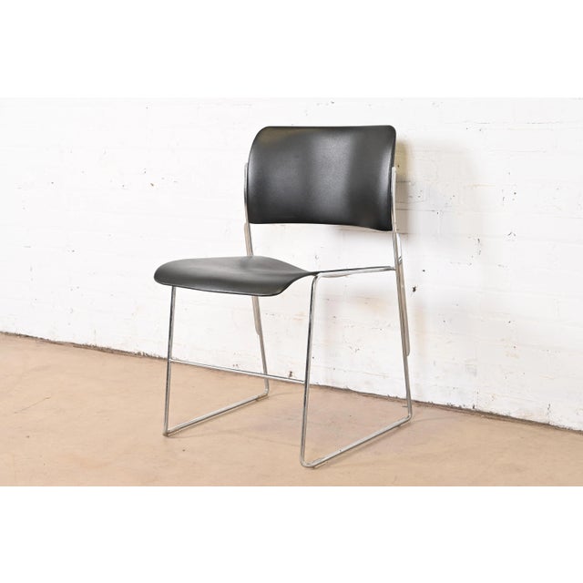 A stylish vintage 40/4 black and chrome stacking side chair Designed by David Rowland USA, 1977 Chrome, with black powder-...