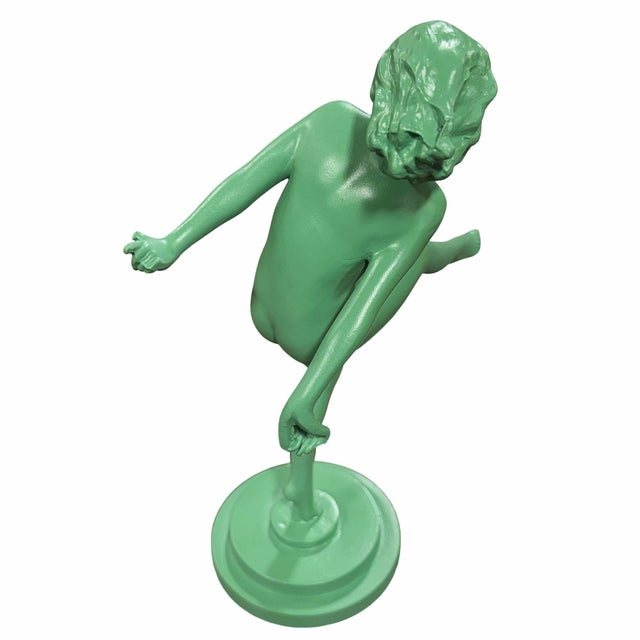 Frankart Style Art Deco Dancing Nymph Green Spelter Metal Statue For Sale In Los Angeles - Image 6 of 8