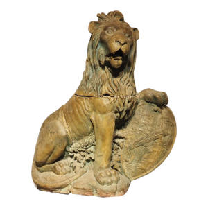 A Large 18th Century Shield Bearing 3-Pc Terracotta Lion Statue From England
