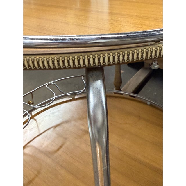 Vintage French Mid-Century Chrome & Wood Two-Tier Bar Cart With Removable Tray For Sale - Image 10 of 10