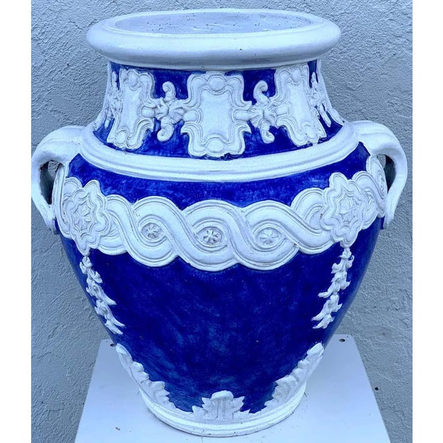 Late 20th Century Late 20th Century Italian Blue and White Della Robbia Style Jardiniere, Provenance, Celine Dion For Sale - Image 5 of 11