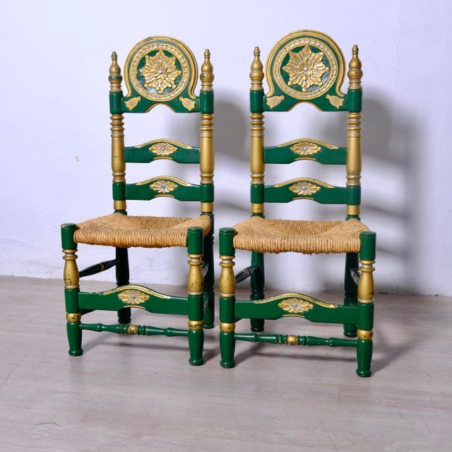 1940s Spanish Colonial Carved Wood Chairs, 1940s, Set of 2 For Sale - Image 5 of 14